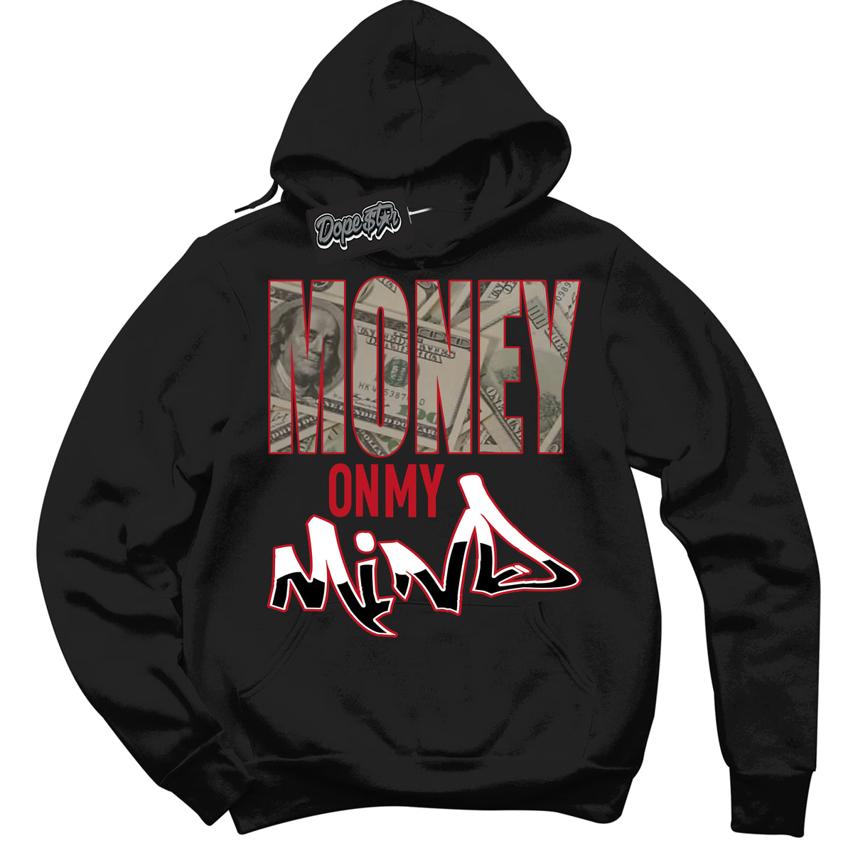 Cool Black Hoodie with “ Money On My Mind ”  design that Perfectly Matches Trophy Room 1s Jordans.
