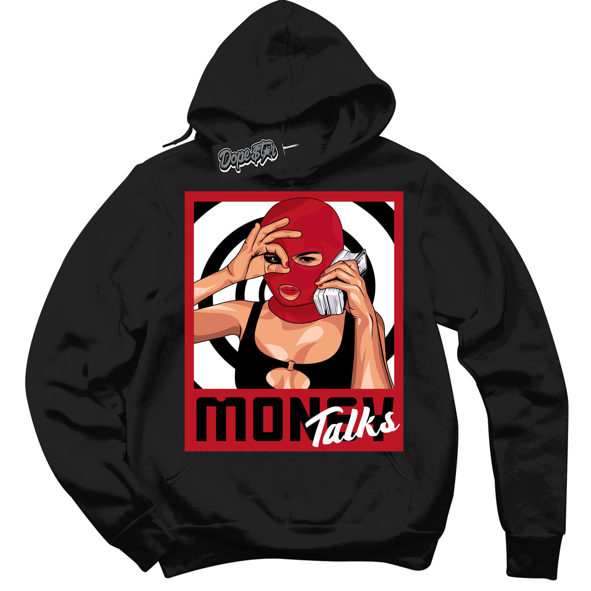 Cool Black Hoodie with “ Money Talks ”  design that Perfectly Matches Trophy Room 1s Jordans.
