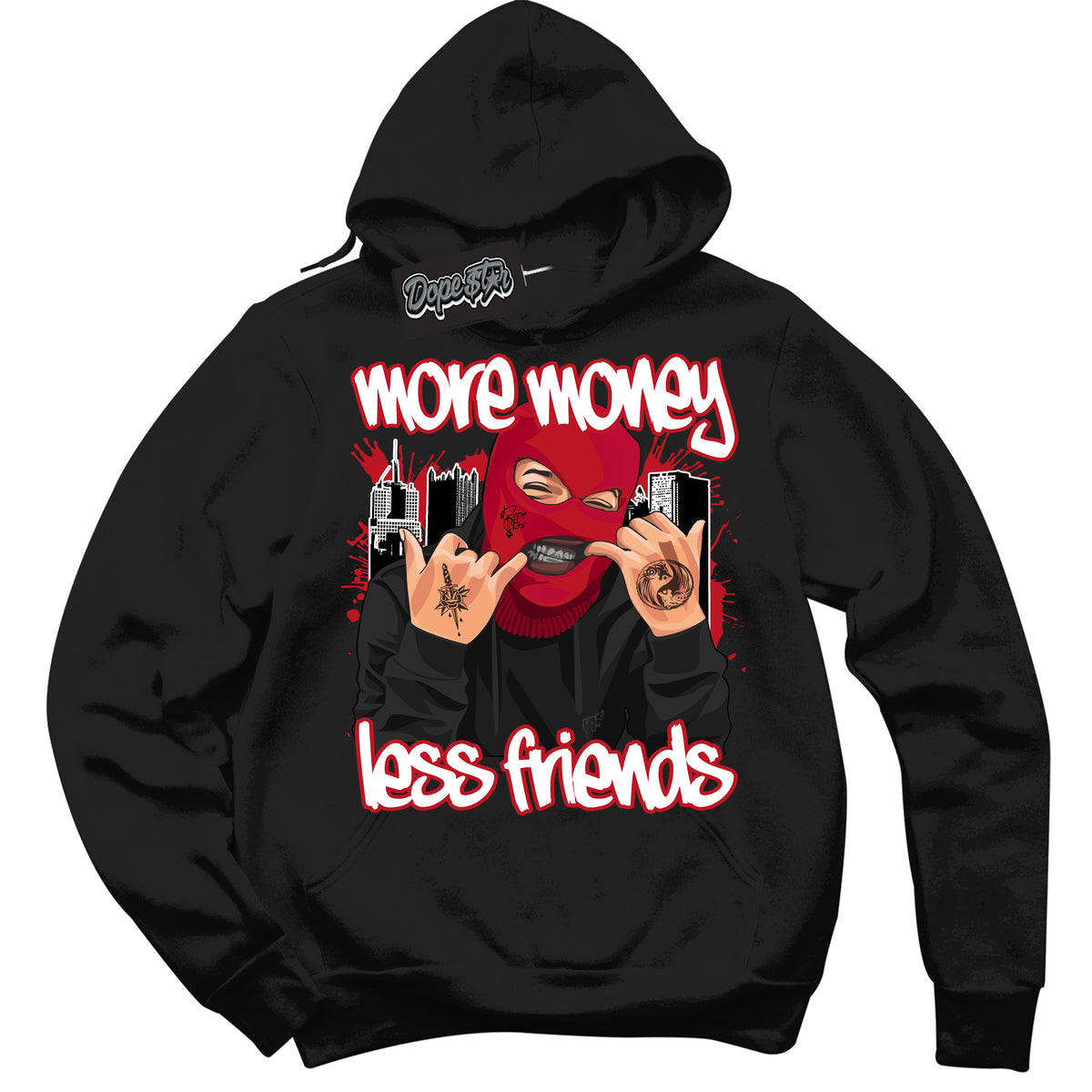 Cool Black Hoodie with “ More Money Less Friends ”  design that Perfectly Matches Trophy Room 1s Jordans.
