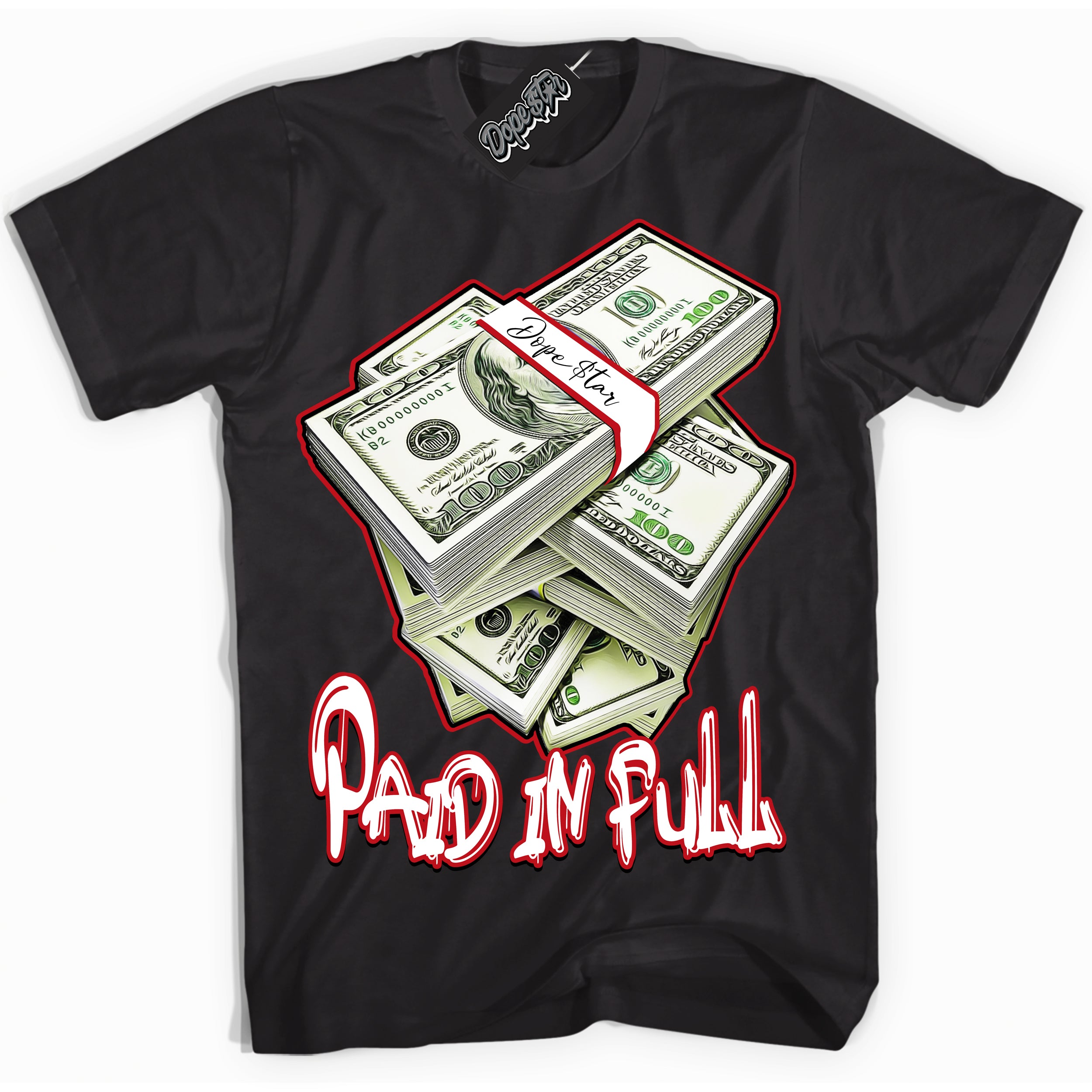 Cool Black Shirt with “ Paid In Full ” design that perfectly matches Trophy Room 1s Jordans.
