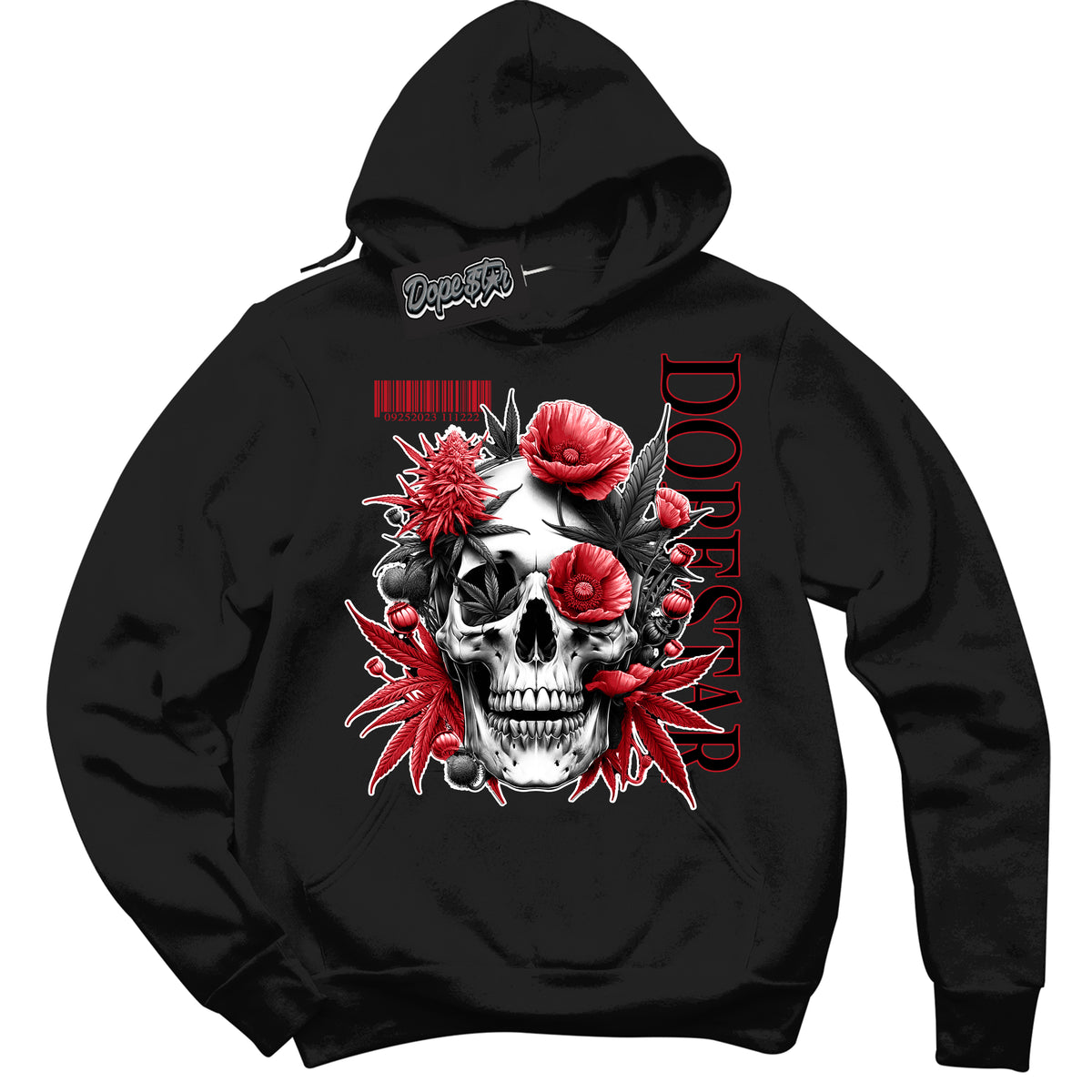 Cool Black Hoodie with “ Skull Poppies ”  design that Perfectly Matches Trophy Room 1s Jordans.
