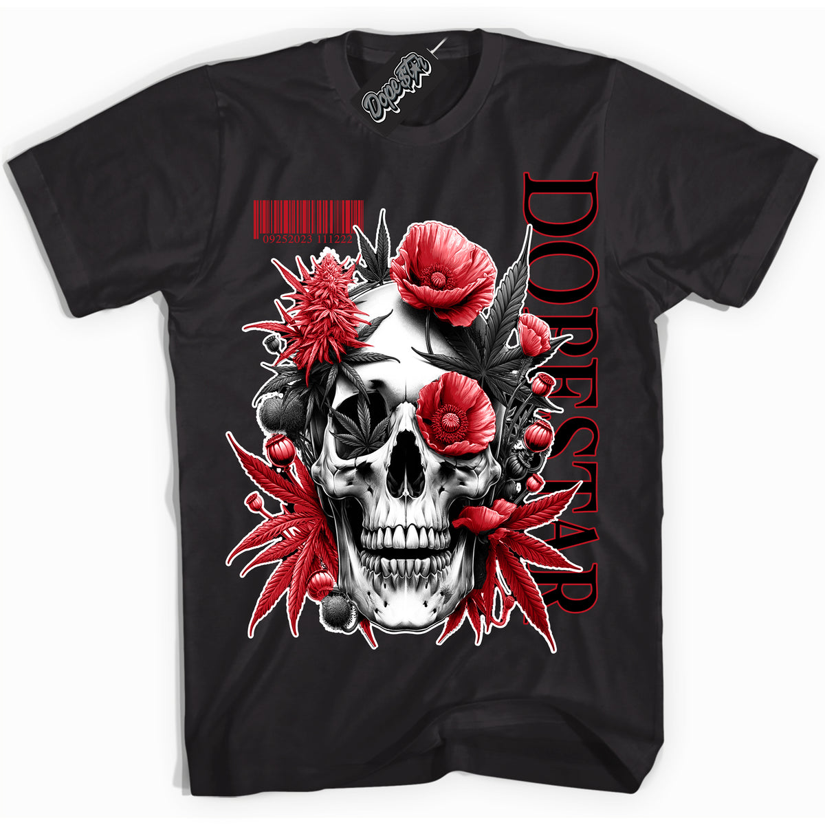 Cool Black Shirt with “ Skull Poppies ” design that perfectly matches Trophy Room 1s Jordans.
