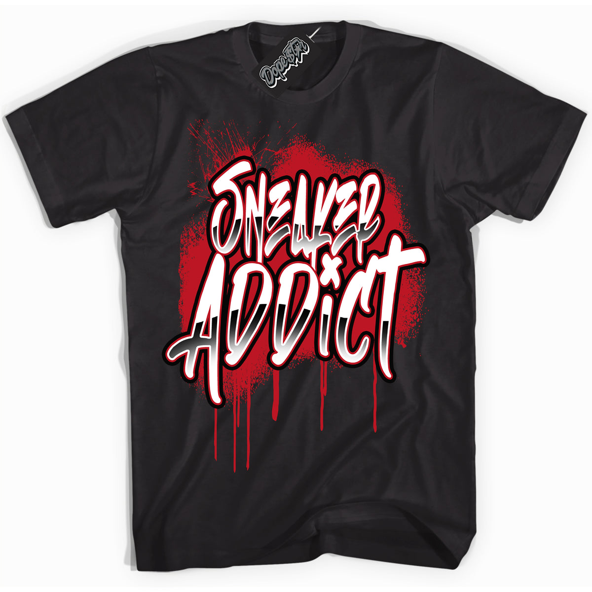 Cool Black Shirt with “ Sneaker Addict ” design that perfectly matches Trophy Room 1s Jordans.
