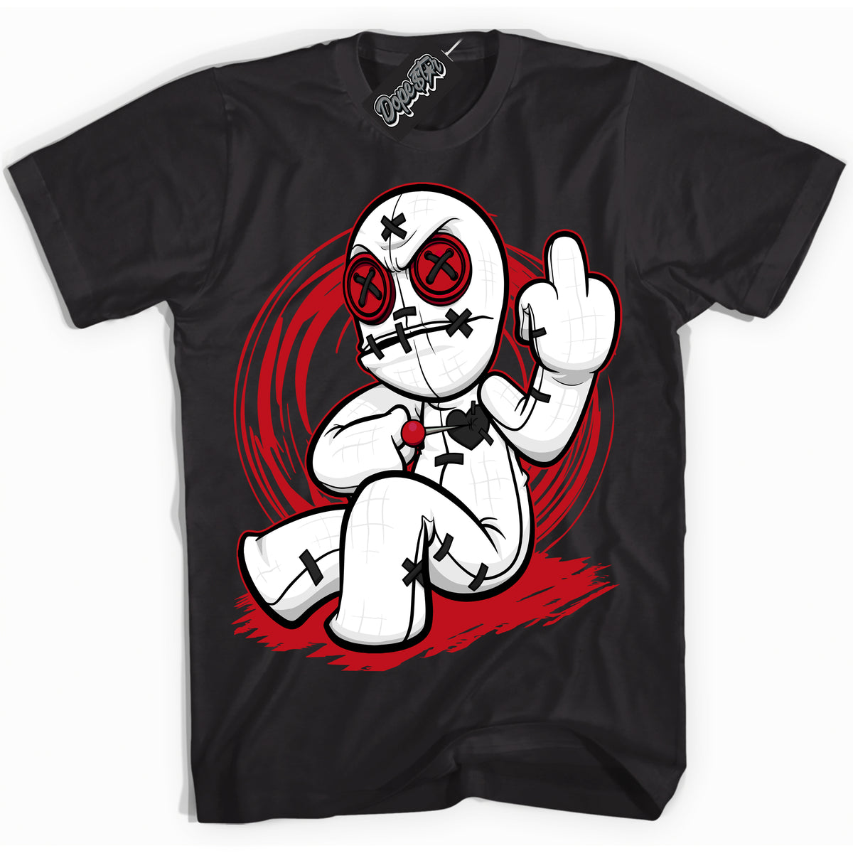 Cool Black Shirt with “ Voodoo Doll ” design that perfectly matches Trophy Room 1s Jordans.

