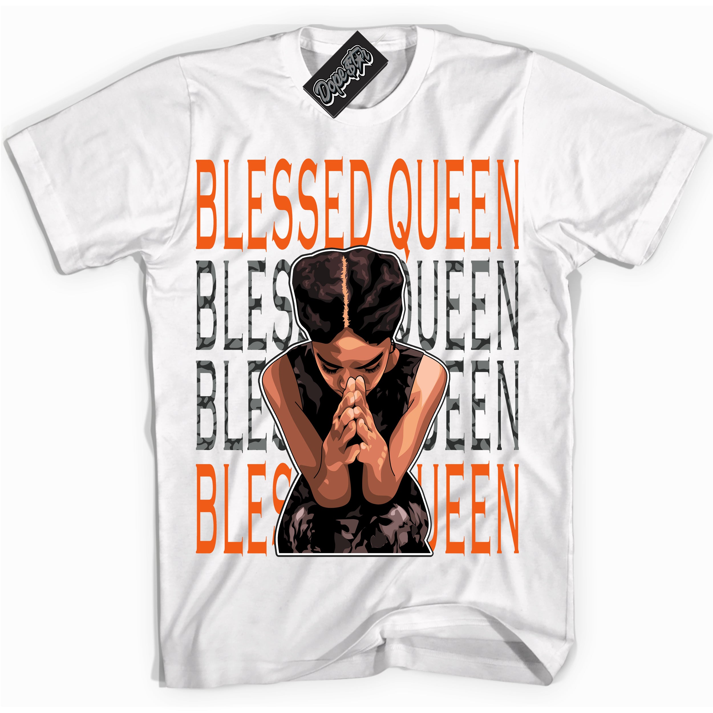Cool White graphic tee with “ Blessed Queen ” design, that perfectly matches Fear Pack 3s sneakers 