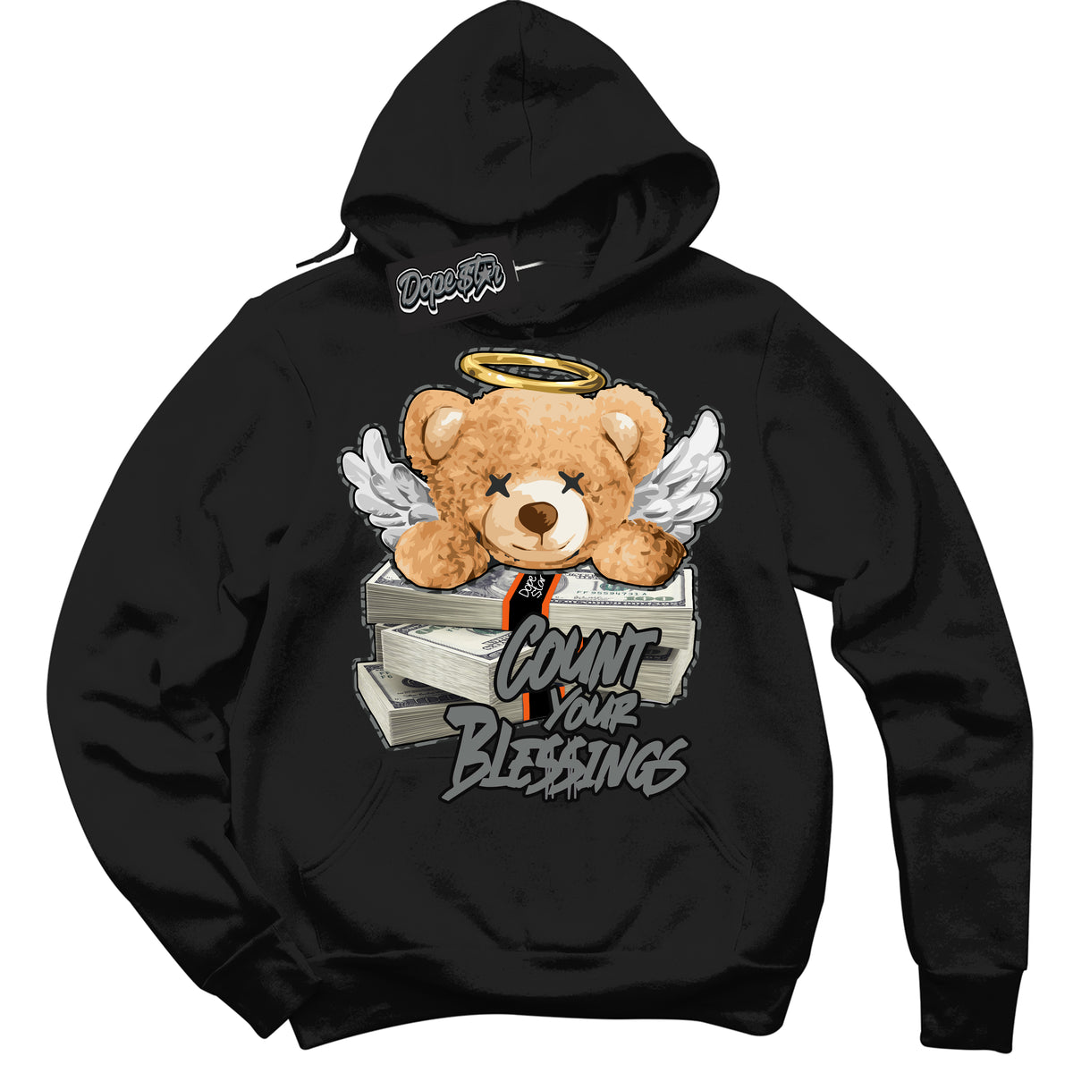 Cool Black Graphic DopeStar Hoodie with “  Count Your Blessings  “ print, that perfectly matches Fear Pack 3s sneakers