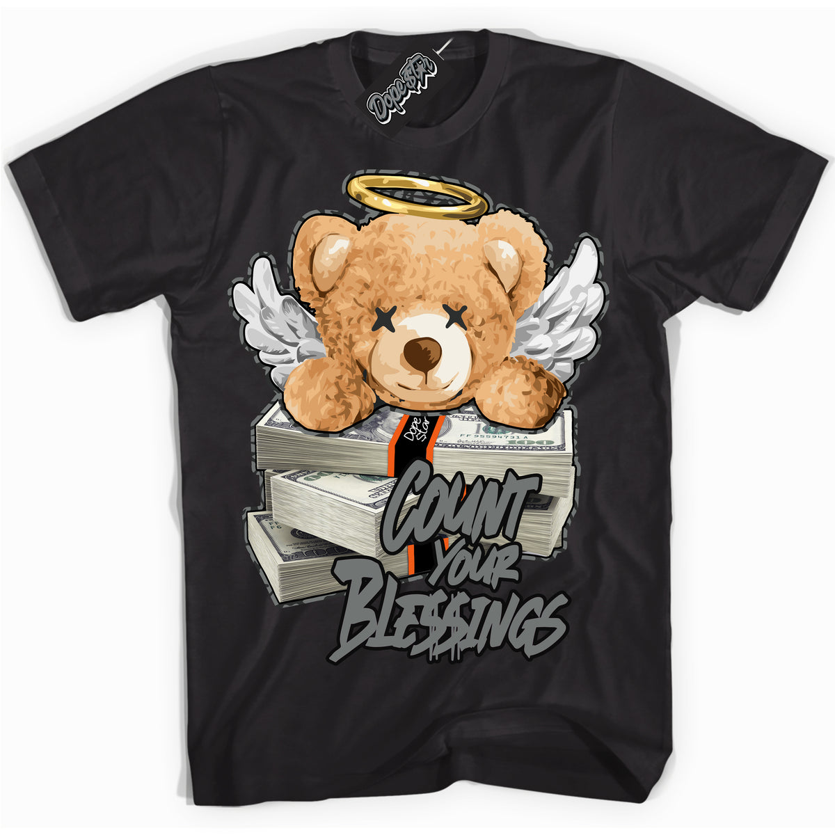 Cool Black graphic tee with “ Count Your Blessings ” design, that perfectly matches Fear Pack 3s sneakers 