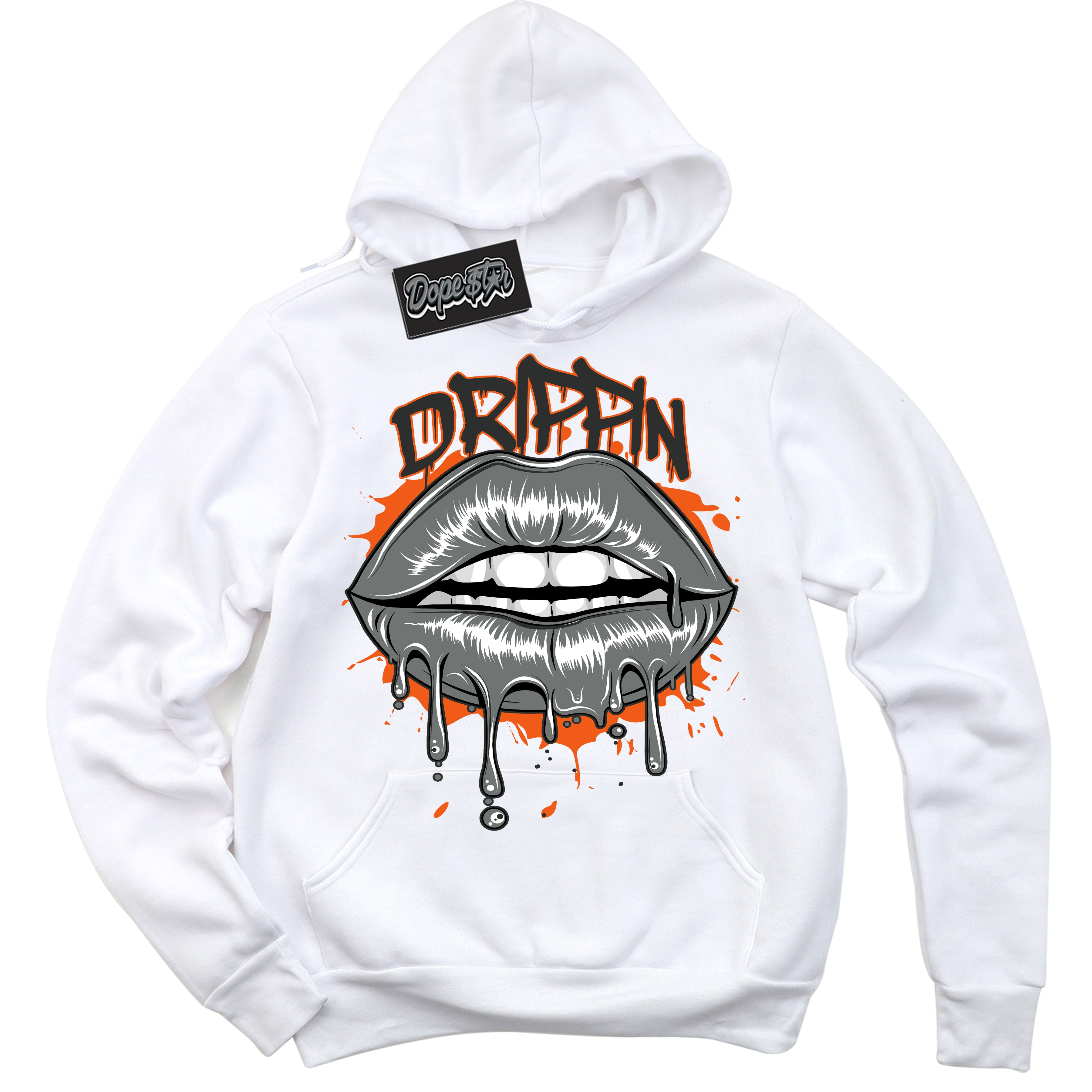 Cool White Graphic DopeStar Hoodie with “  Drippin “ print, that perfectly matches Fear Pack 3s sneakers