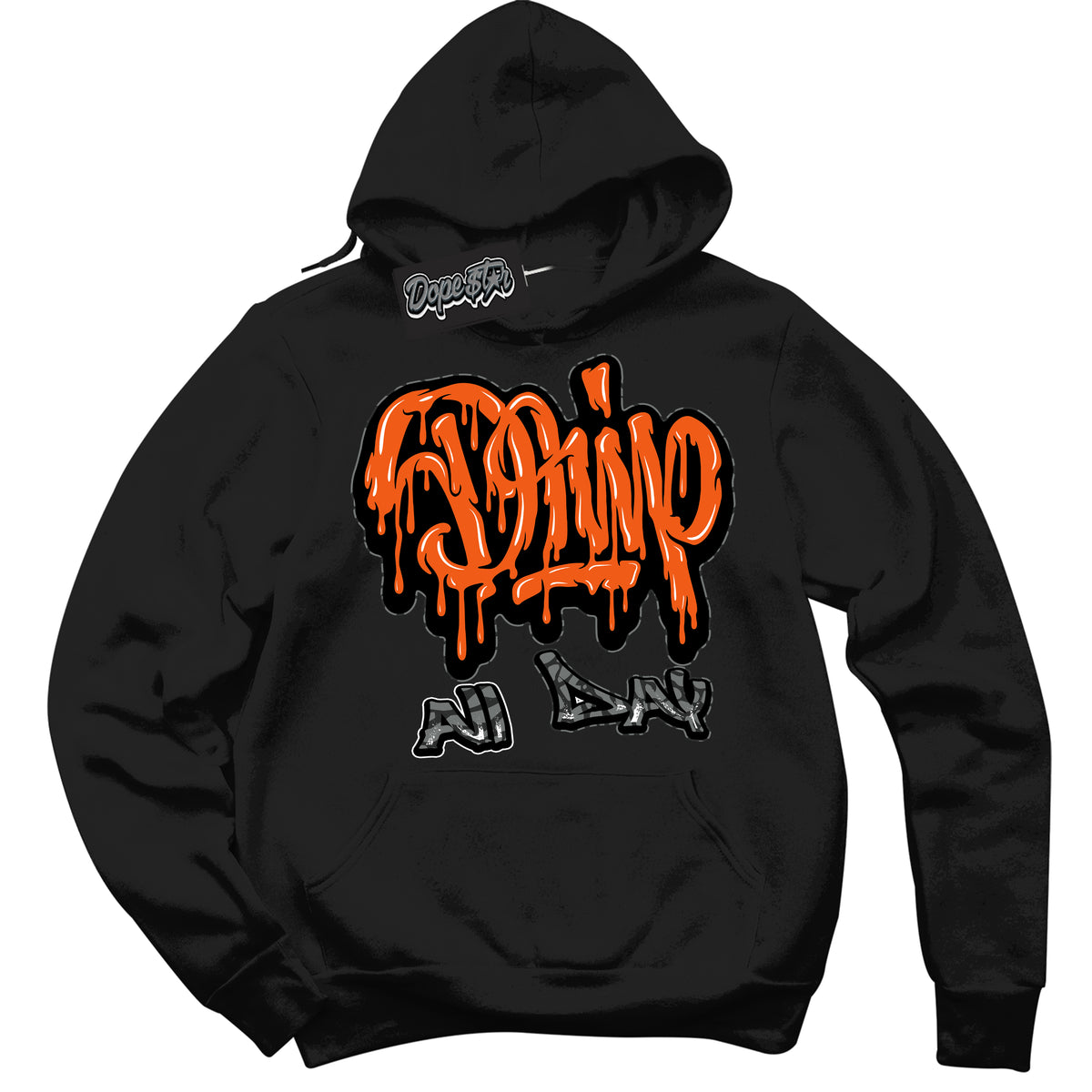Cool Black Graphic DopeStar Hoodie with “  Drip All Day  “ print, that perfectly matches Fear Pack 3s sneakers