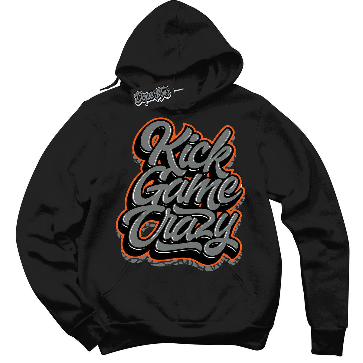 Cool Black Graphic DopeStar Hoodie with “  Kick Game Crazy  “ print, that perfectly matches Fear Pack 3s sneakers