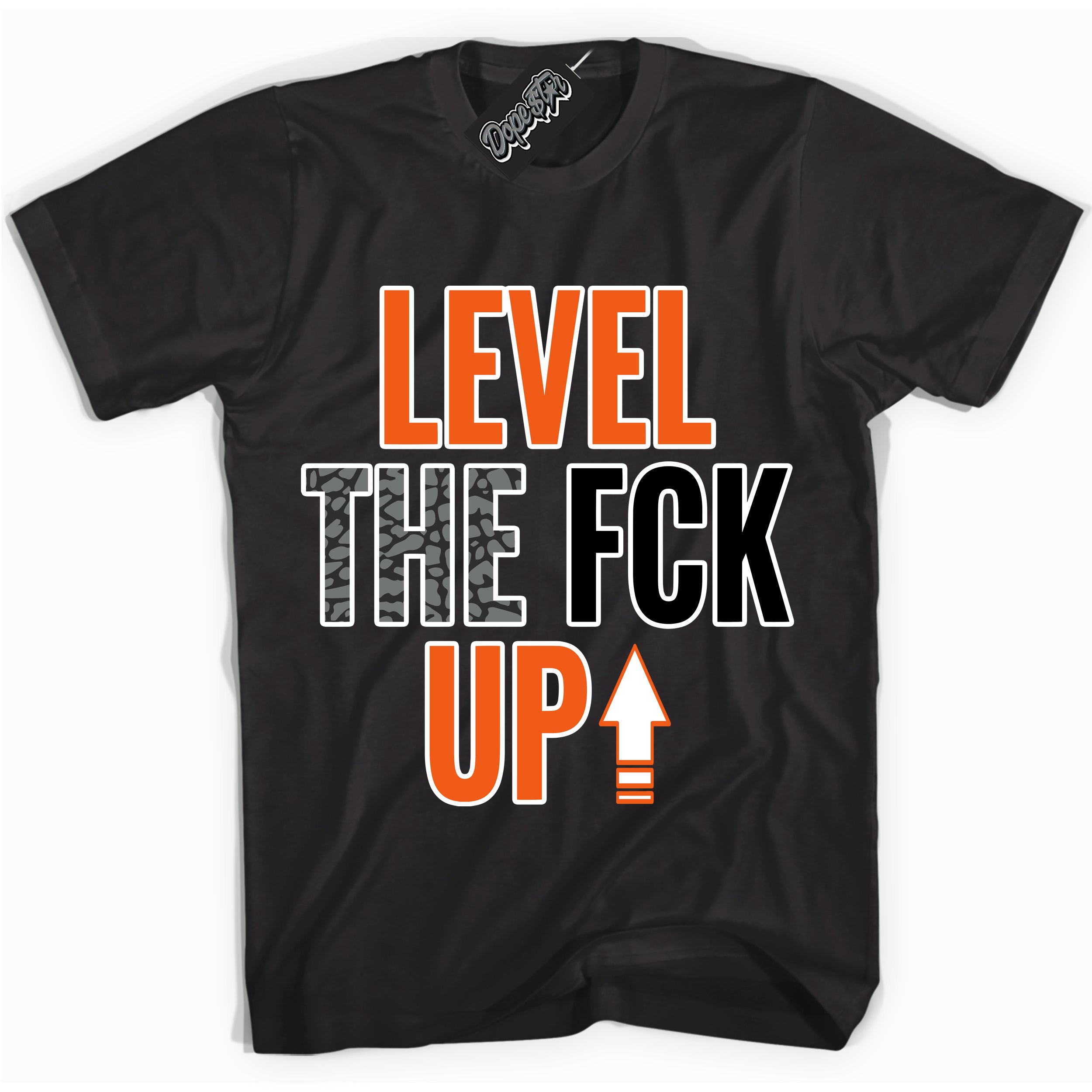 Cool Black graphic tee with “ Level The Fck Up ” design, that perfectly matches Fear Pack 3s sneakers 