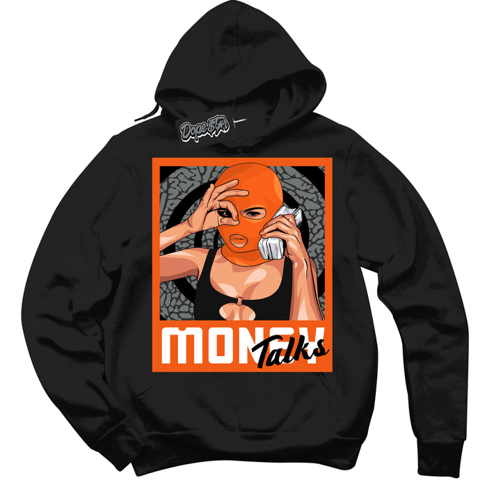 Cool Black Graphic DopeStar Hoodie with “  Money Talks  “ print, that perfectly matches Fear Pack 3s sneakers