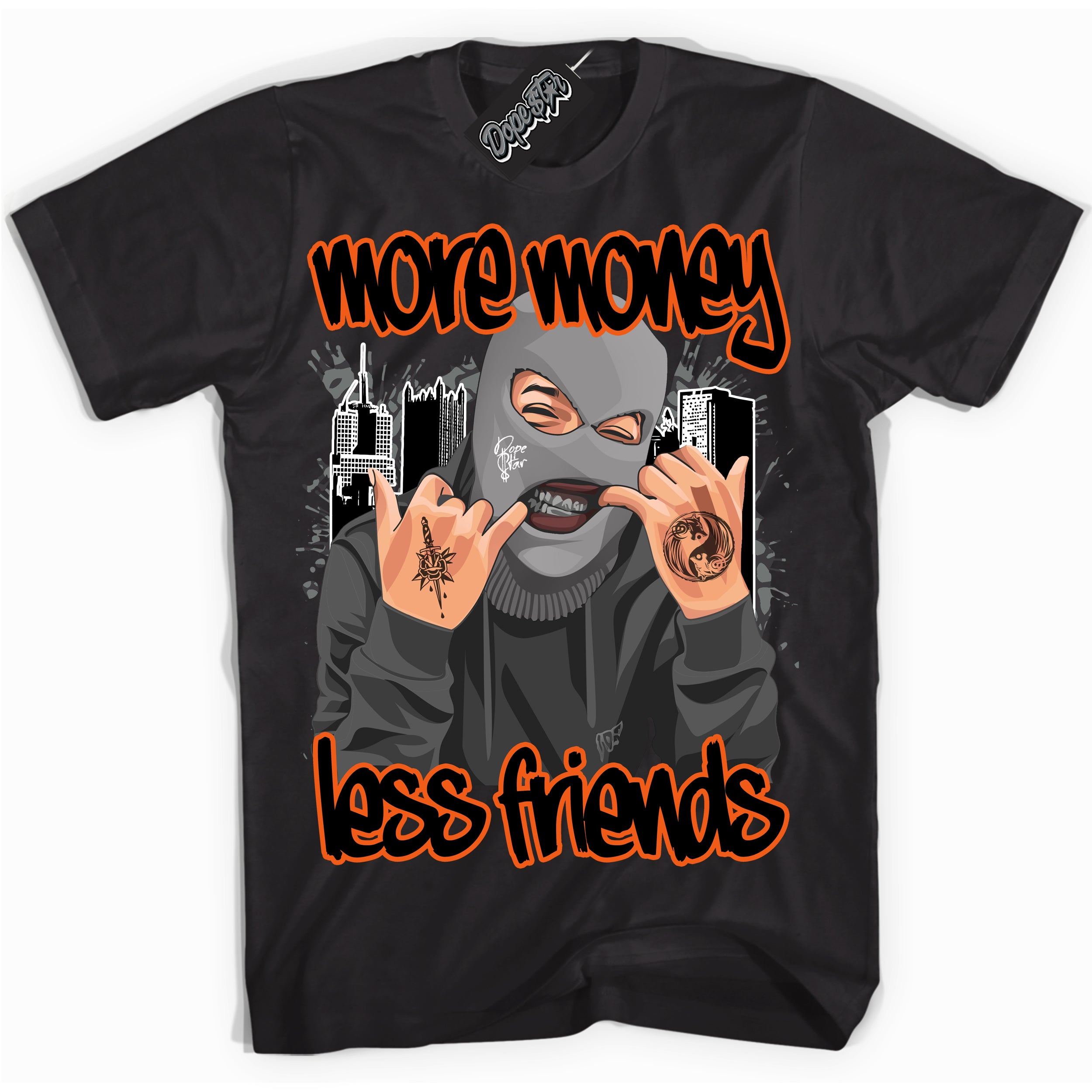 Cool Black graphic tee with “ More Money Less Friends ” design, that perfectly matches Fear Pack 3s sneakers 