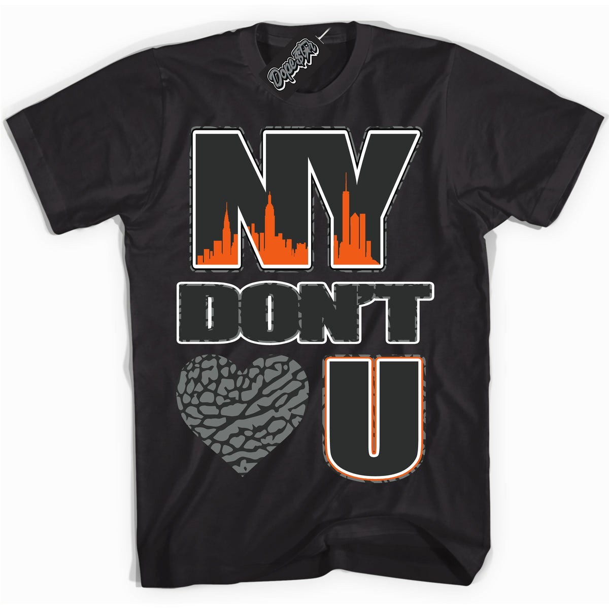 Cool Black graphic tee with “ NY Don't Love You ” design, that perfectly matches Fear Pack 3s sneakers 