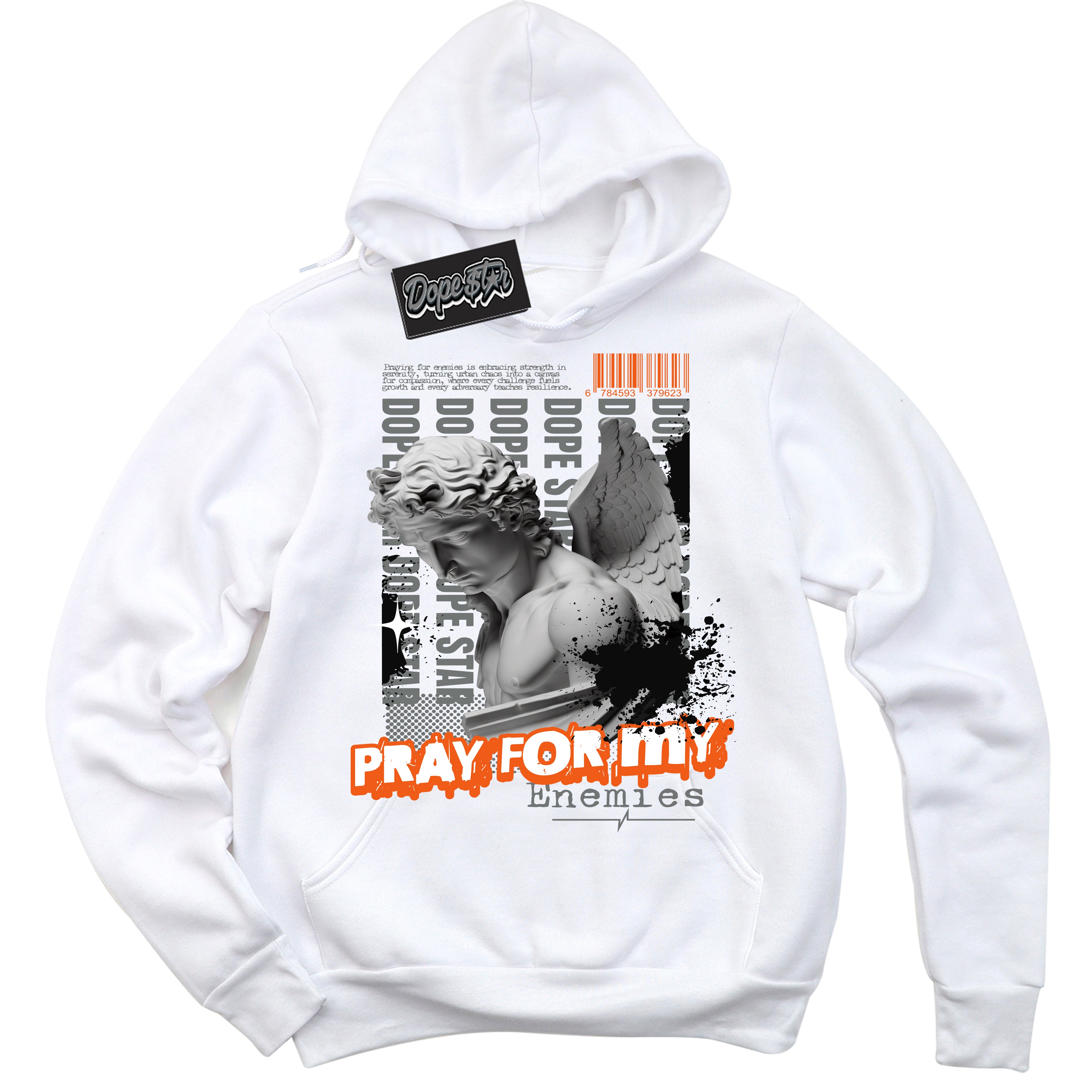 Cool White Hoodie with “ Pray Enemies ”  design that Perfectly Matches Fear 3s Sneakers.