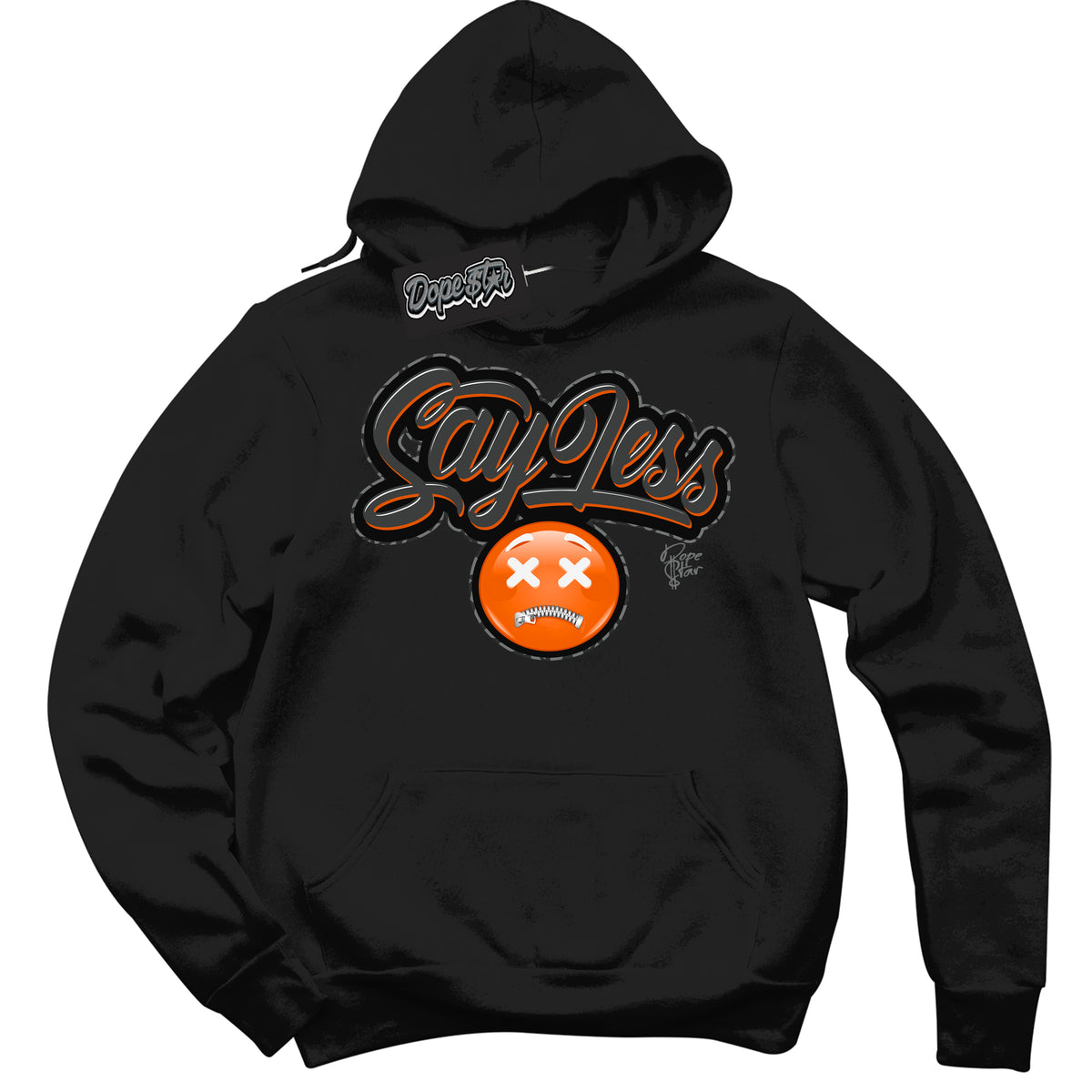 Cool Black Graphic DopeStar Hoodie with “  Say Less  “ print, that perfectly matches Fear Pack 3s sneakers