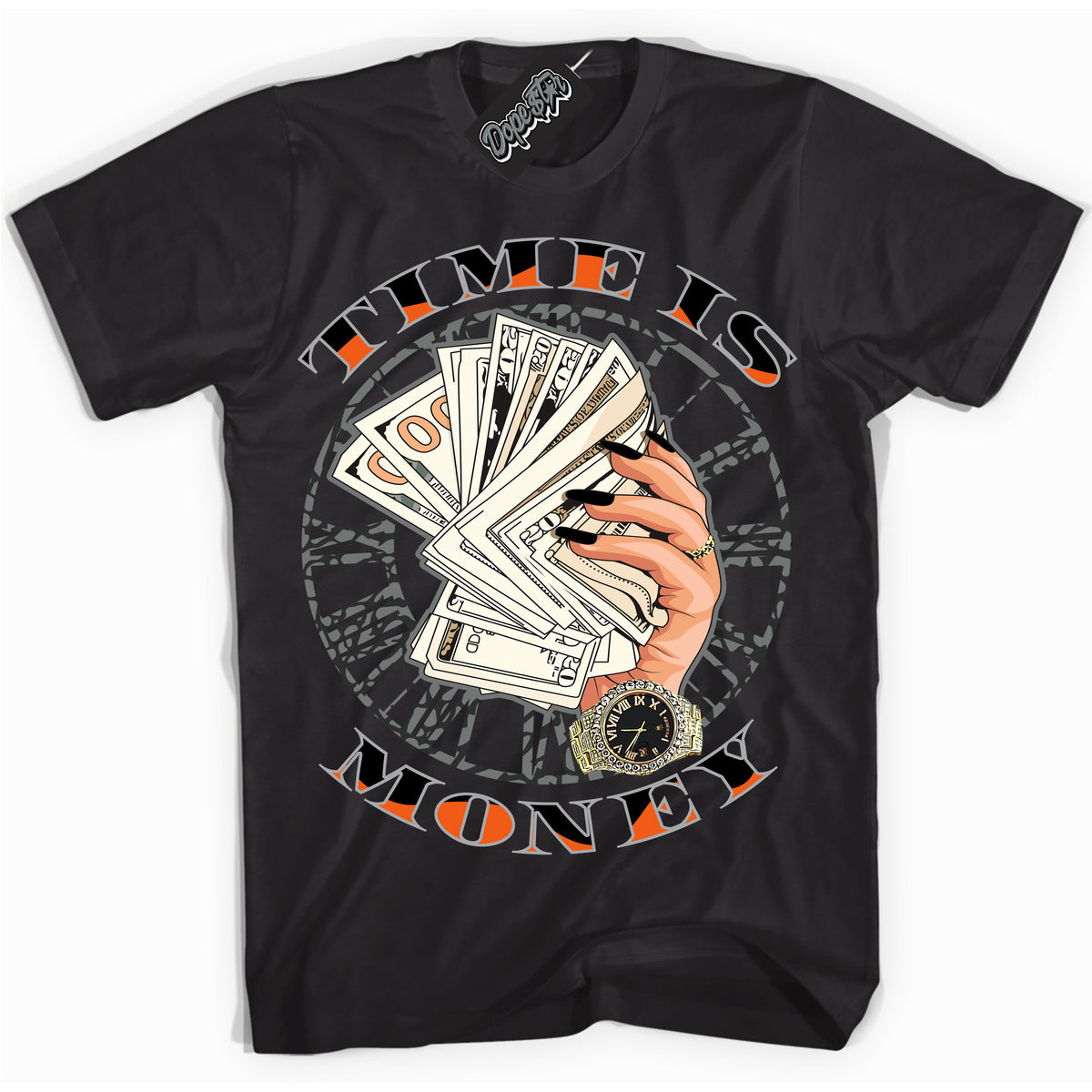 Cool Black graphic tee with “ Time Is Money ” design, that perfectly matches Fear Pack 3s sneakers 