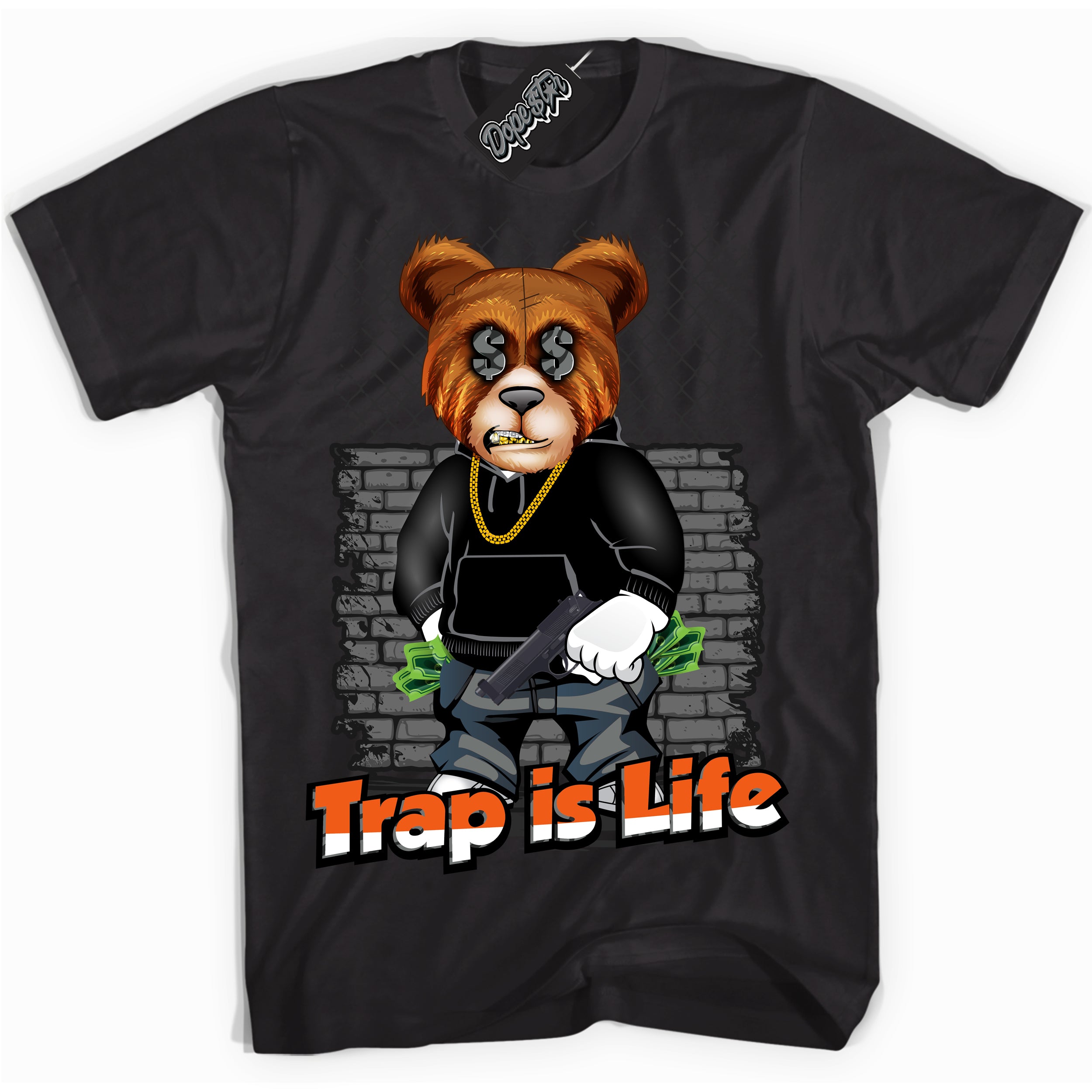 Cool Black graphic tee with “ Trap Is Life ” design, that perfectly matches Fear Pack 3s sneakers 