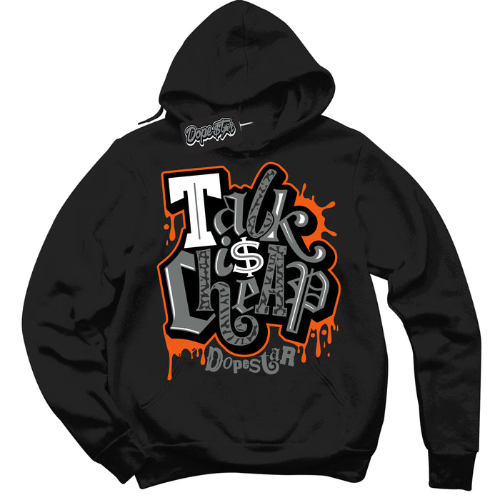 Cool Black Graphic DopeStar Hoodie with “ Talk Is Cheap “ print, that perfectly matches Fear Pack 3s sneakers