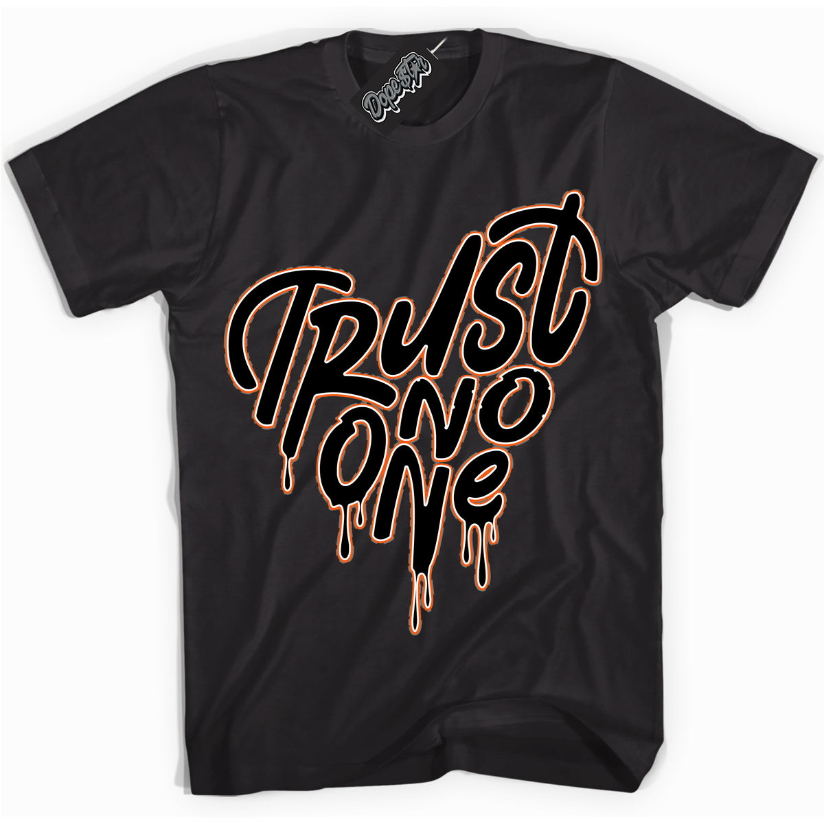 Cool Black graphic tee with “ Trust No One Heart ” design, that perfectly matches Fear Pack 3s sneakers 