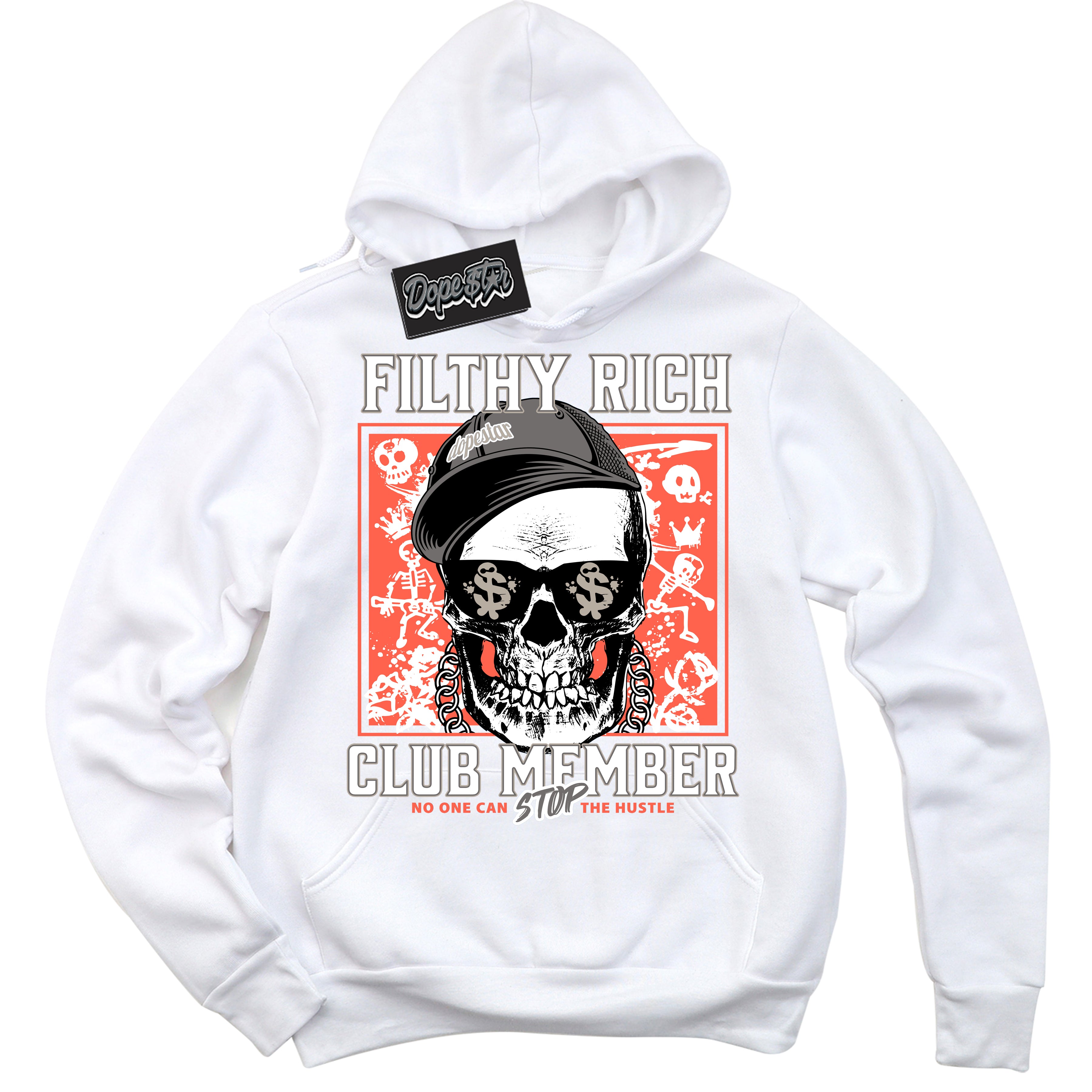 Cool White Hoodie with “ Filthy Rich ”  design that Perfectly Matches Georgia Peach 3s Sneakers.