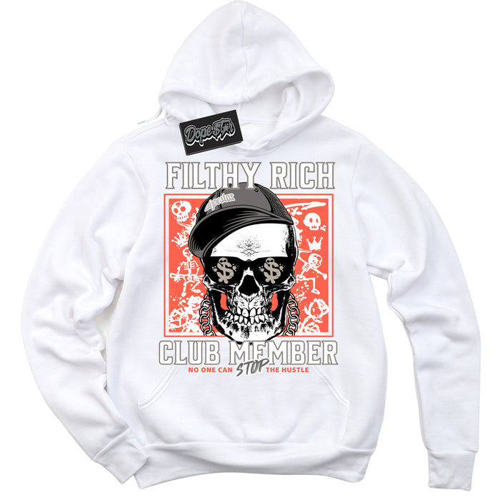 Cool White Hoodie with “ Filthy Rich ”  design that Perfectly Matches Georgia Peach 3s Sneakers.