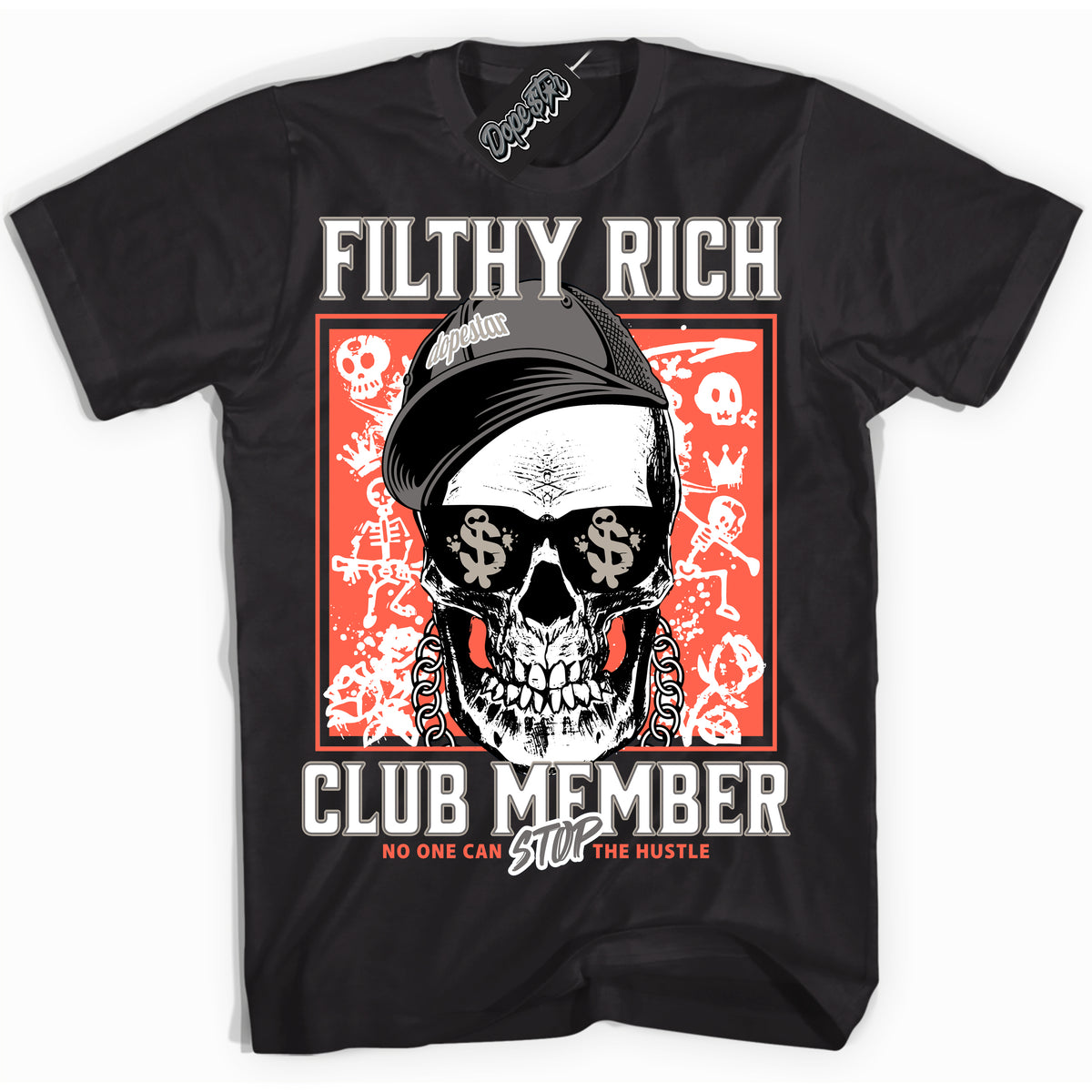 Cool Black Shirt with “ Filthy Rich” design that perfectly matches Georgia Peach 3s Sneakers.