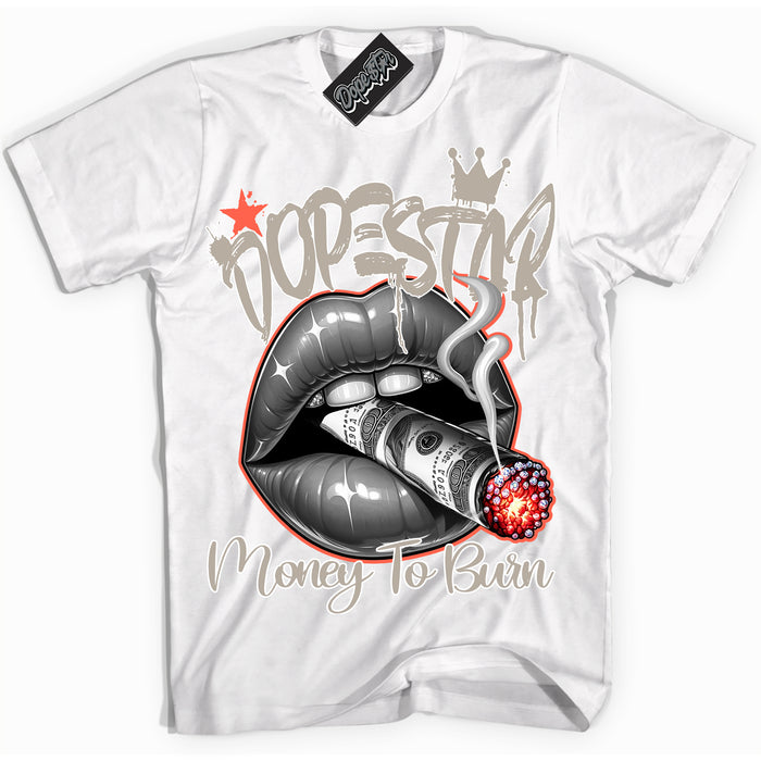 Cool White Shirt with “ Money To Burn” design that perfectly matches Georgia Peach 3s Sneakers.