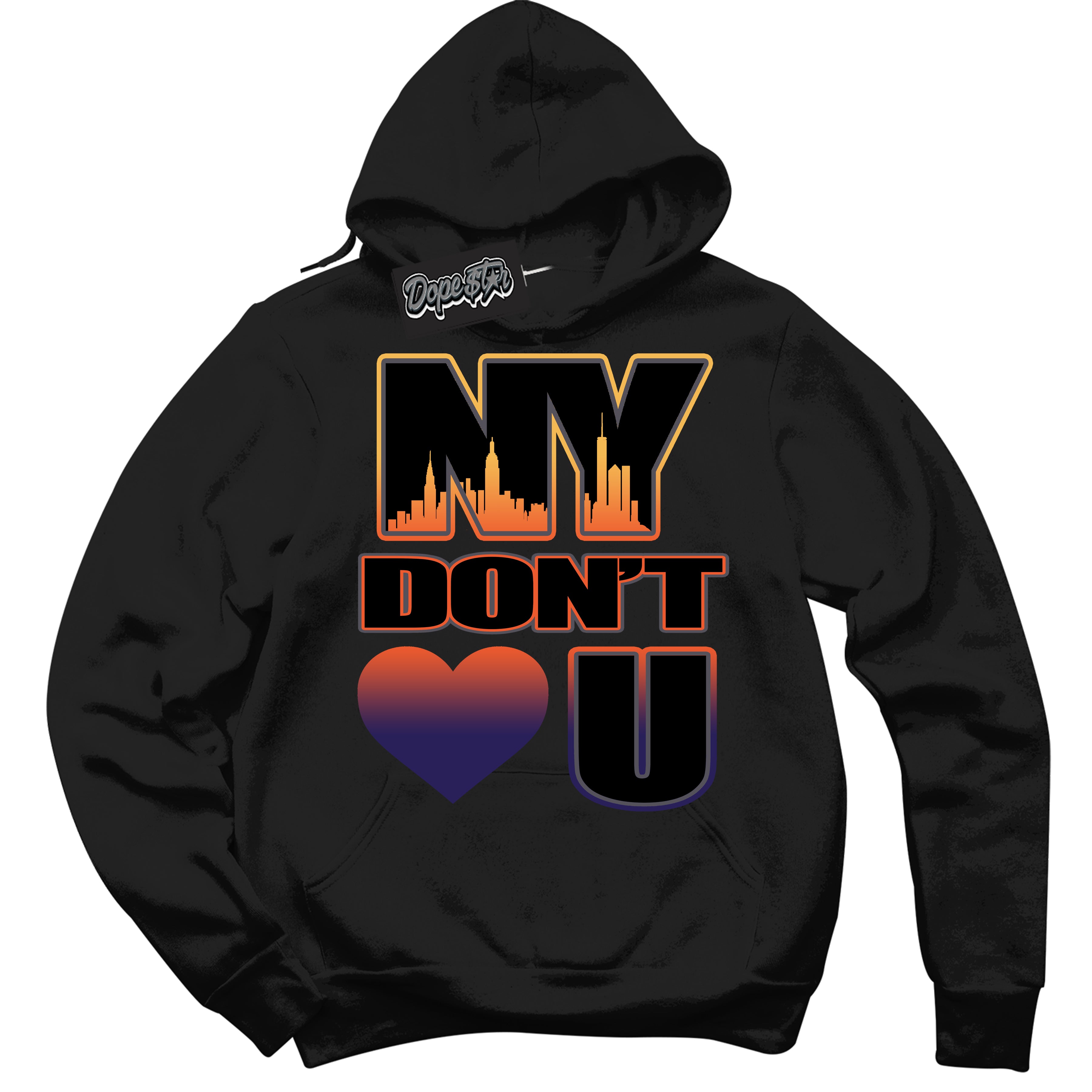 Cool Black Hoodie with “ NY Don't Love You ”  design that Perfectly Matches J Balvin Rio 3s Sneakers.