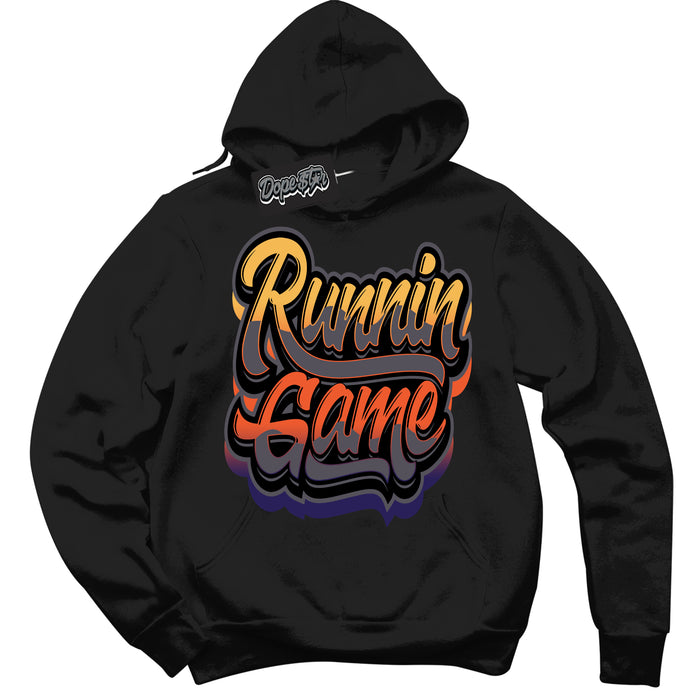Cool Black Hoodie with “ Runnin Game ”  design that Perfectly Matches J Balvin Rio 3s Sneakers.