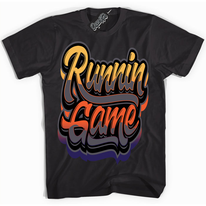 Cool Black Shirt with “ Runnin Game” design that perfectly matches J Balvin Rio 3s Sneakers.