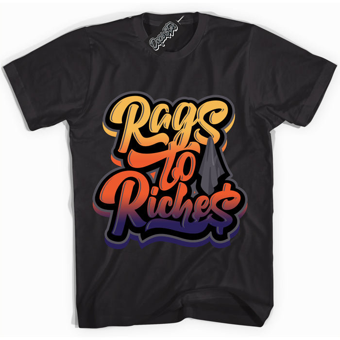 Cool Black Shirt with “ Rags To Riches” design that perfectly matches J Balvin Rio 3s Sneakers.