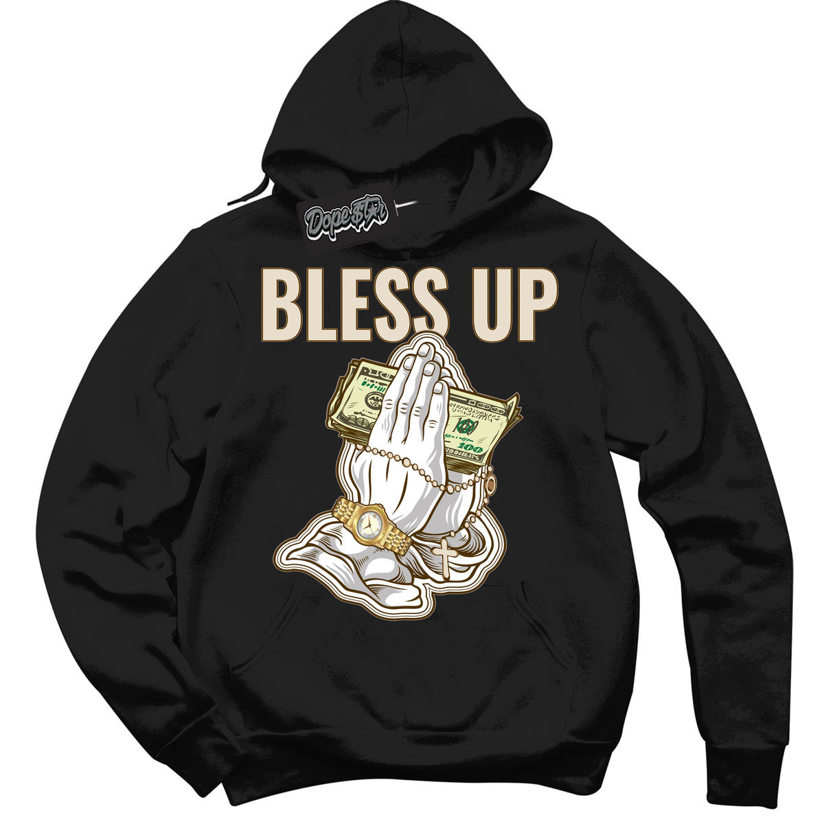 Cool Black Graphic DopeStar Hoodie with “ Bless Up “ print, that perfectly matches Palomino 3s sneakers