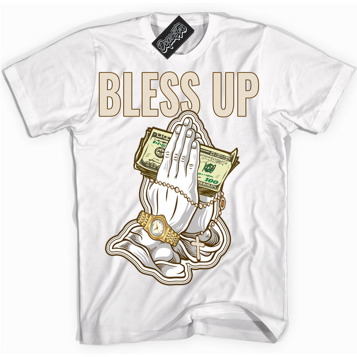 Cool White graphic tee with “ Bless Up ” design, that perfectly matches Palomino 3s sneakers 