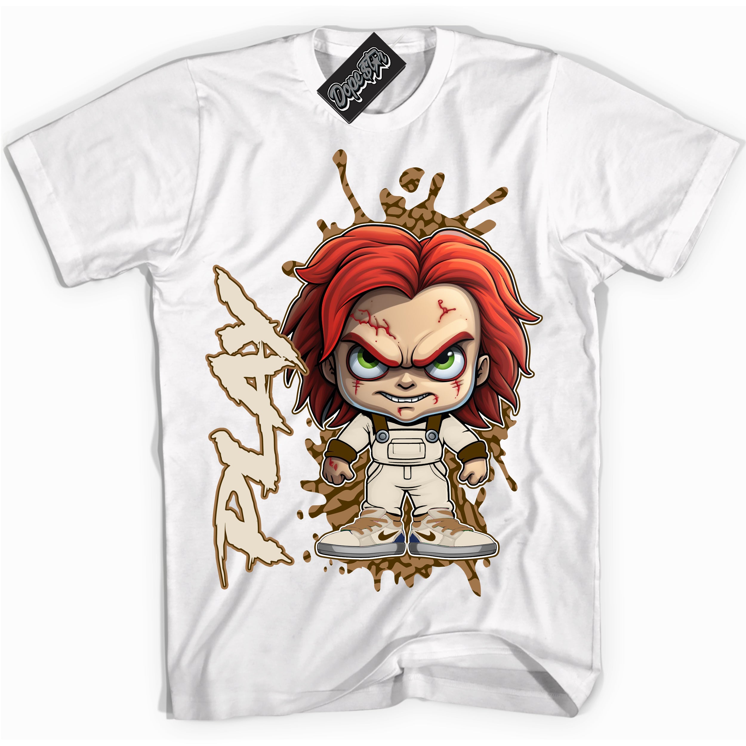 Cool White graphic tee with “ Chucky Play ” design, that perfectly matches Palomino 3s sneakers 