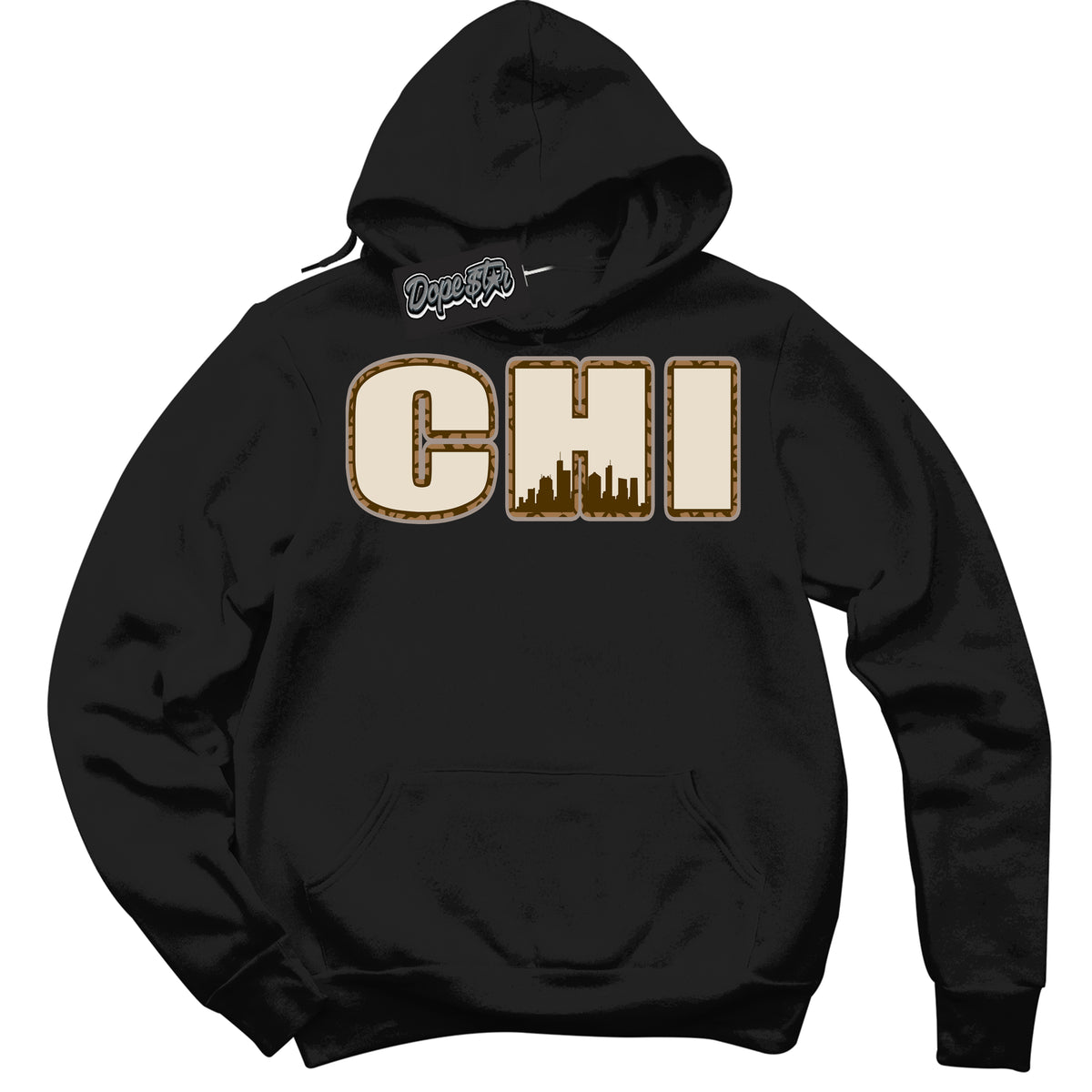 Cool Black Graphic DopeStar Hoodie with “ Chicago “ print, that perfectly matches Palomino 3s sneakers