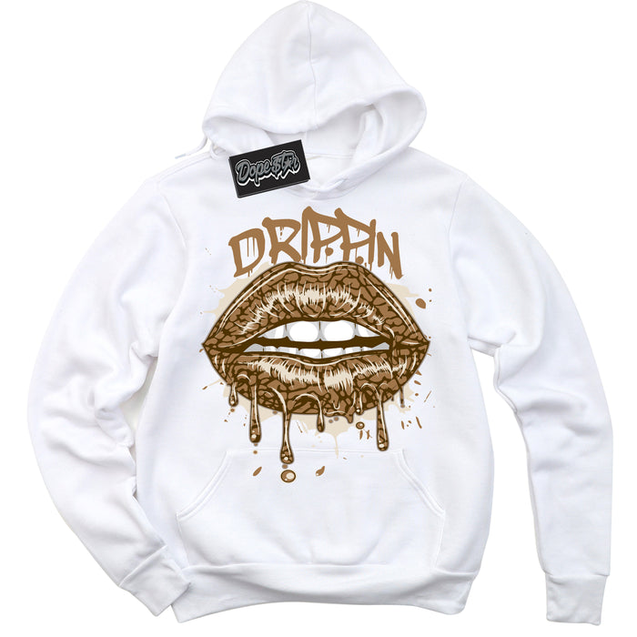 Cool White Graphic DopeStar Hoodie with “ Drippin “ print, that perfectly matches Palomino 3s sneakers