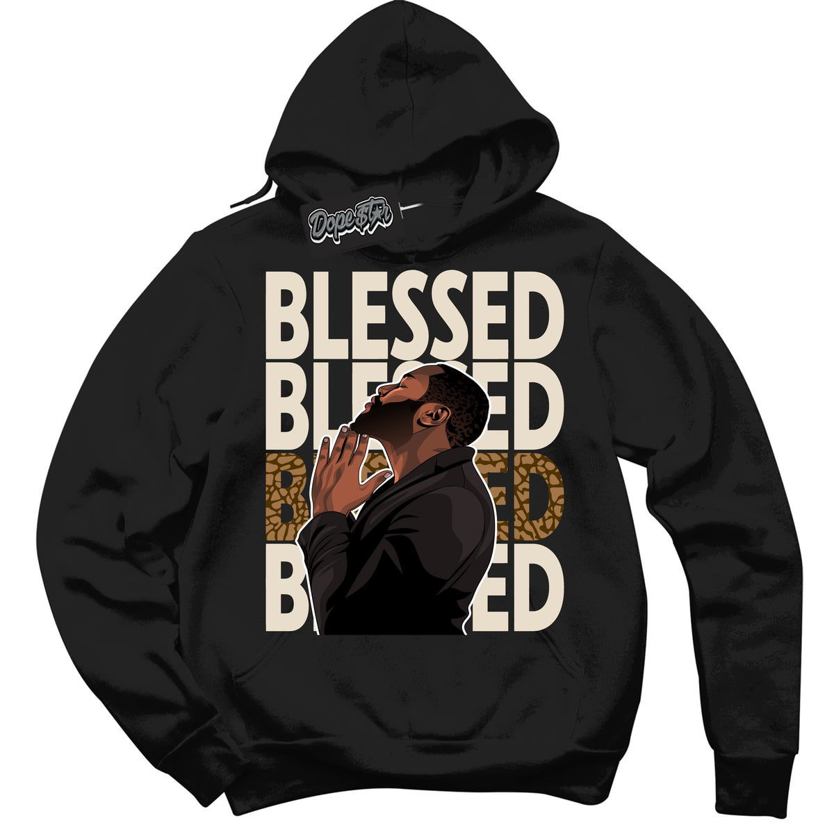 Cool Black Graphic DopeStar Hoodie with “ God Blessed “ print, that perfectly matches Palomino 3s sneakers