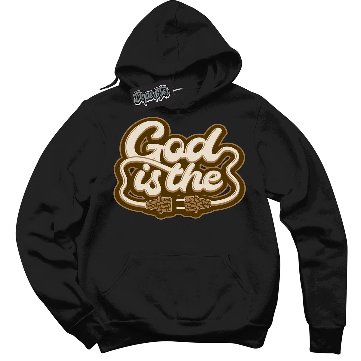 Cool Black Graphic DopeStar Hoodie with “ God is The “ print, that perfectly matches Palomino 3s sneakers