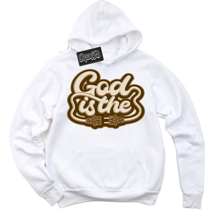 Cool White Graphic DopeStar Hoodie with “ God is The “ print, that perfectly matches Palomino 3s sneakers