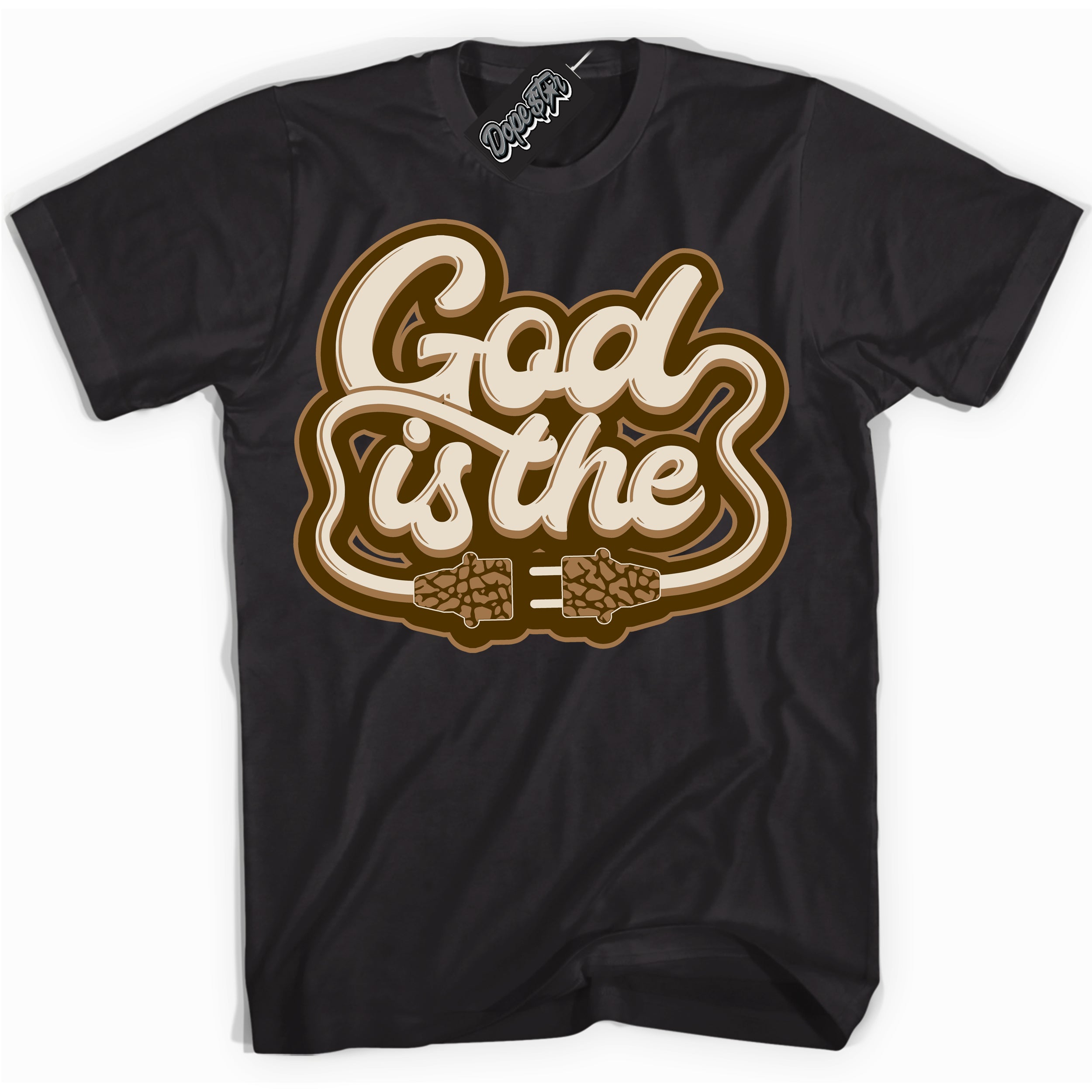 Cool Black graphic tee with “ God Is The ” design, that perfectly matches Palomino 3s sneakers 