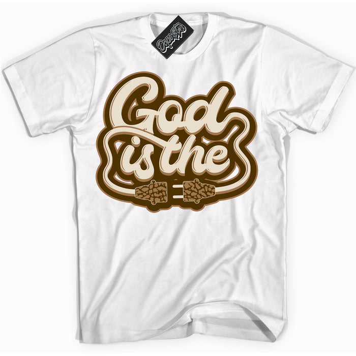 Cool White graphic tee with “ God Is The ” design, that perfectly matches Palomino 3s sneakers 
