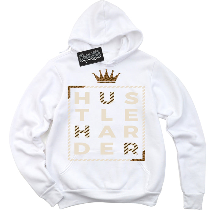 Cool White Graphic DopeStar Hoodie with “ Hustle Harder “ print, that perfectly matches Palomino 3s sneakers