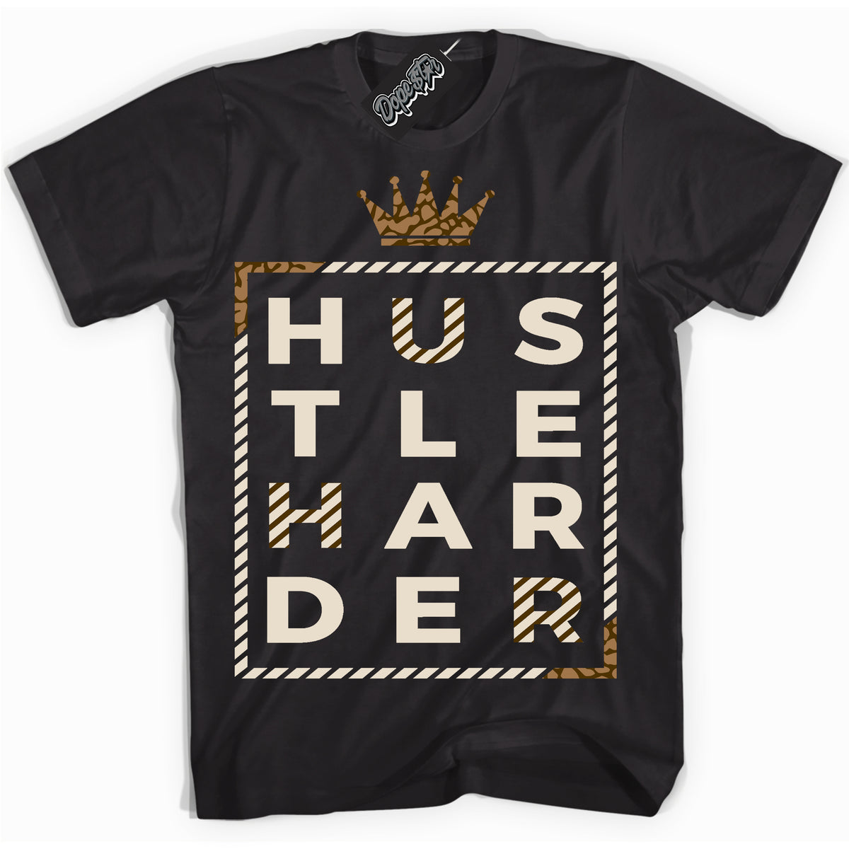 Cool Black graphic tee with “ Hustle Harder ” design, that perfectly matches Palomino 3s sneakers 