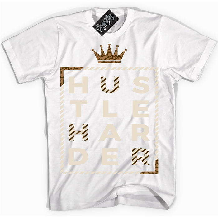 Cool White graphic tee with “ Hustle Harder ” design, that perfectly matches Palomino 3s sneakers 