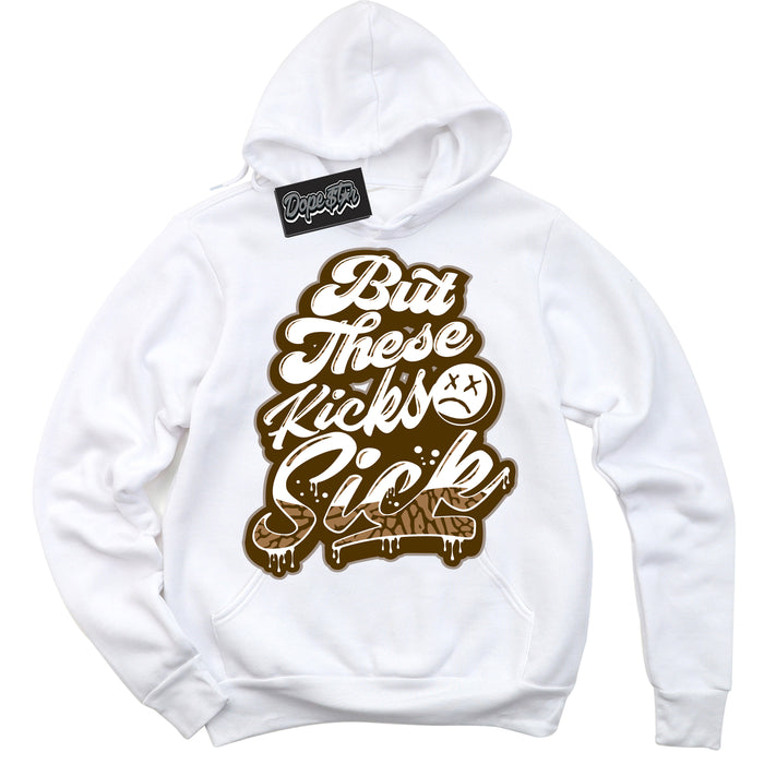 Cool White Graphic DopeStar Hoodie with “ Kick Sick “ print, that perfectly matches Palomino 3s sneakers