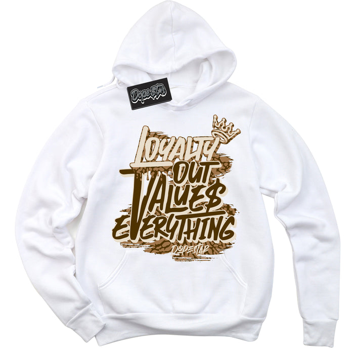 Cool White Hoodie with “ Loyalty Out Values Everything ”  design that Perfectly Matches Palomino 3s Sneakers.