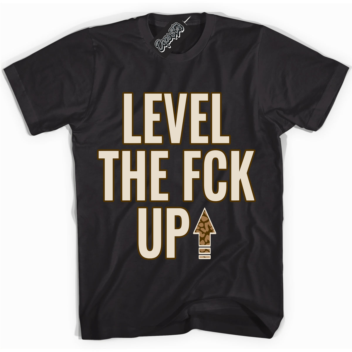 Cool Black graphic tee with “ Level The Fck Up ” design, that perfectly matches Palomino 3s sneakers 