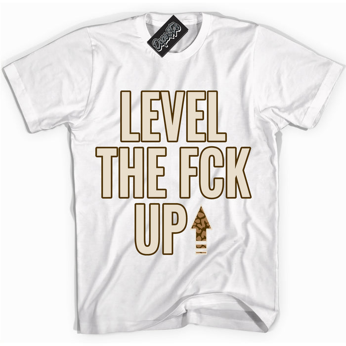 Cool White graphic tee with “ Level The Fck Up ” design, that perfectly matches Palomino 3s sneakers 