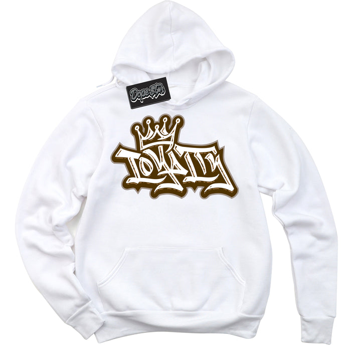 Cool White Graphic DopeStar Hoodie with “ Loyalty Crown “ print, that perfectly matches Palomino 3s sneakers